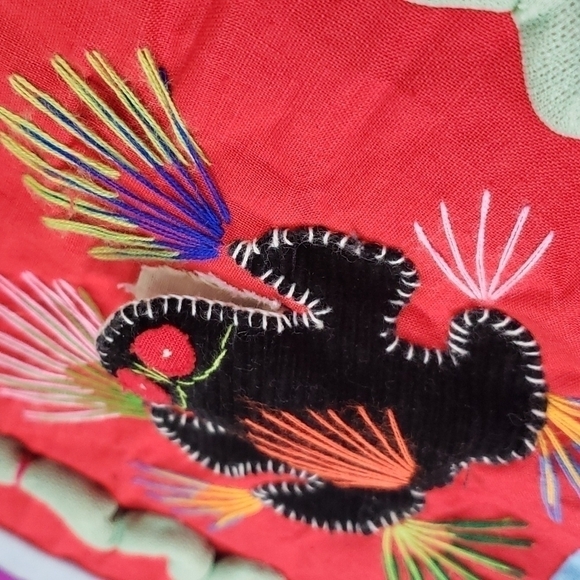 Hand Crafted Chinese Folk Art Quilted Vest with Appliques, Red/Multi - Picture 9 of 16
